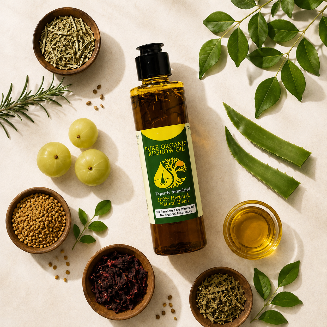 Pure Organic Regrow Hair Oil | 100% Herbal Formula